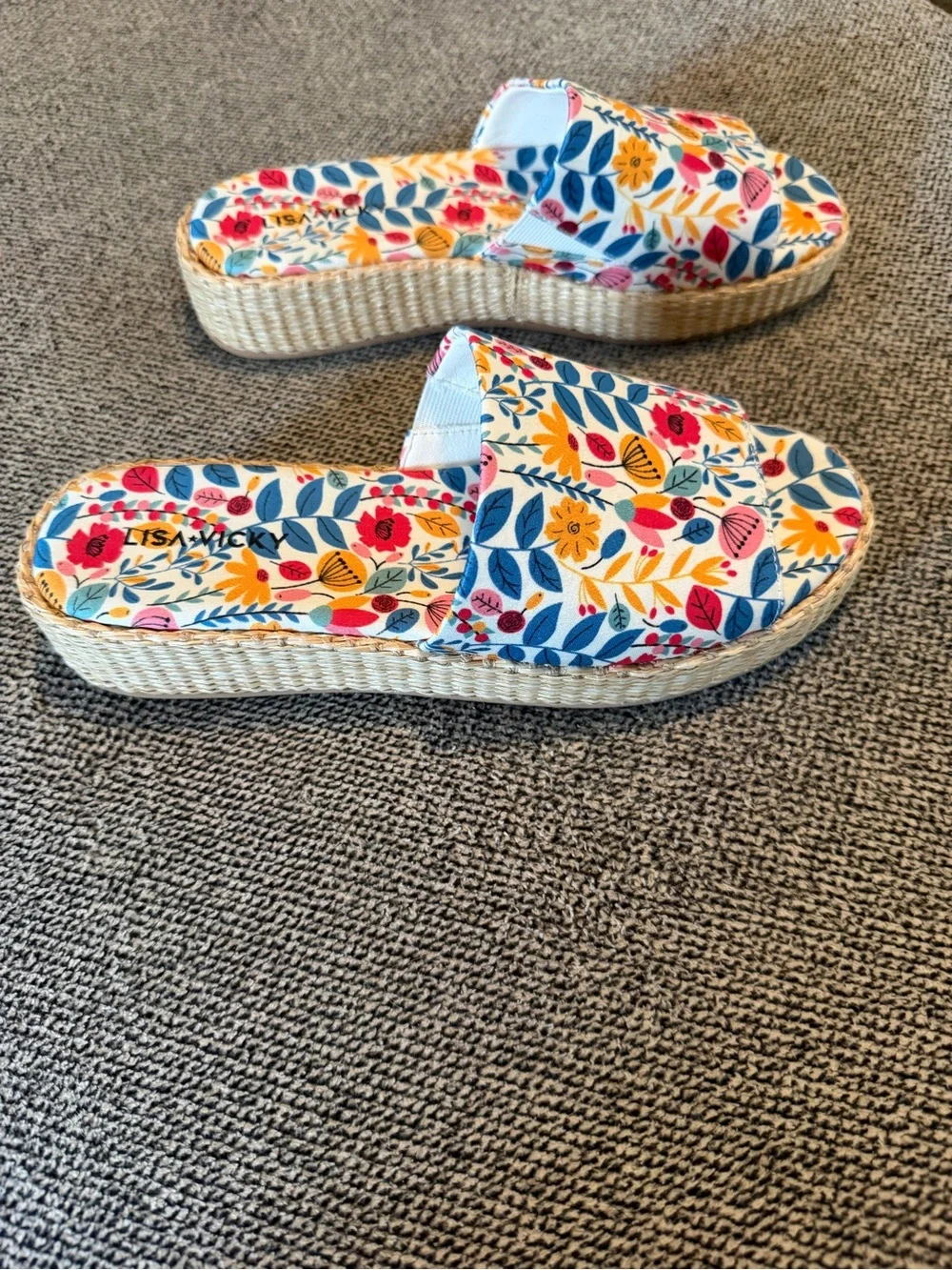 NWOT Lisa Vicky Smile Wild Flower Floral Platform Espadrilles Sandal Sz 6.5